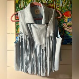 Baby Blue Faux Suede Fringed Vest- NWOT